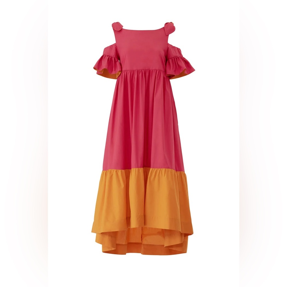 PINKO Aggie Colorblock Pink and Orange Tiered Dress